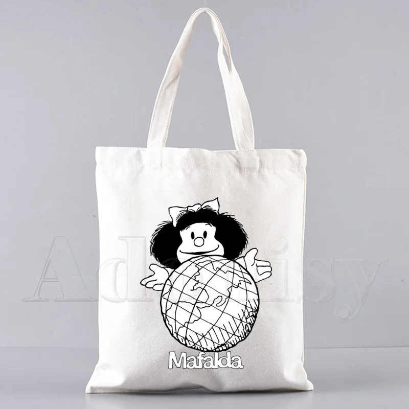 Mafalda 90-ih Godina Crtani Harajuku Torba-Тоут na Ramena za Žene Torbe Eko Reusable Torba za Kupovinu Vintage Torbe 3