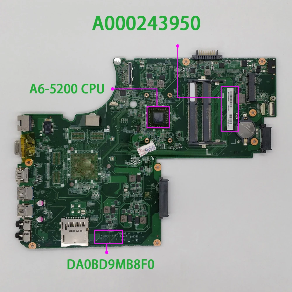 Pravi A000243950 DA0BD9MB8F0 w A6-5200 Procesor Matična Ploča za Prijenosno računalo Matična Ploča za laptop Toshiba Satellite C70D-A C75D-A Seriju Prijenosnih računala