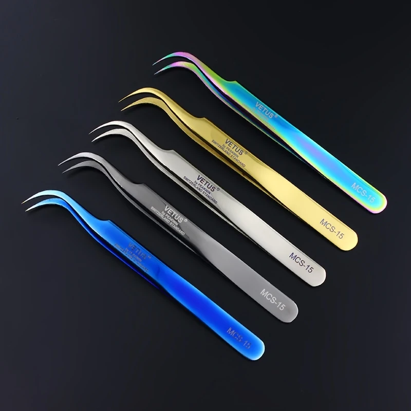 100% Genunie VETUS MCS-15/12 serije Rainbow Pinceta Za Izgradnju Nadzemnih Trepavica Pinceta Od Nehrđajućeg Čelika Šarene Pincete 2