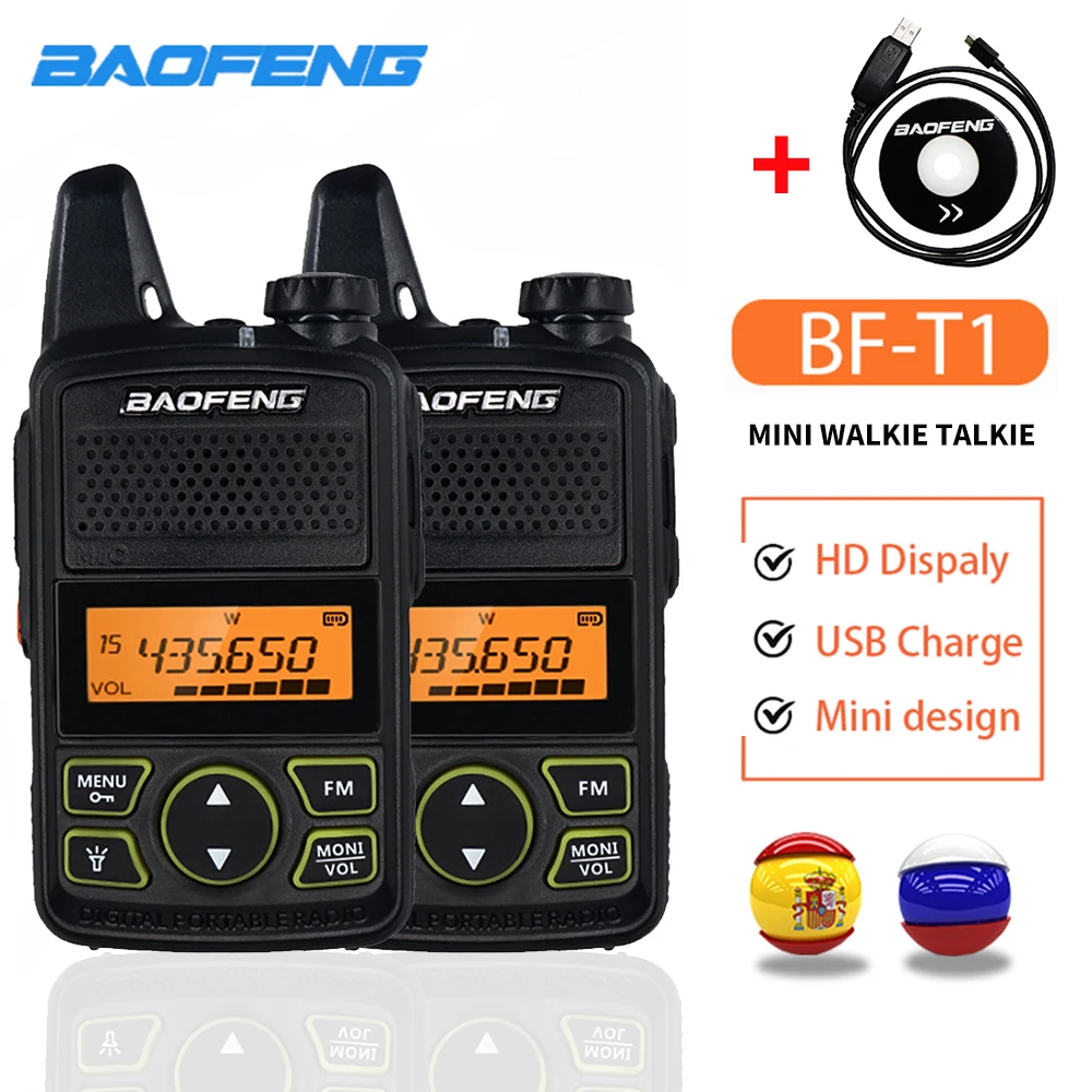 2 KOM. Baofeng BF-T1 Mini Prijenosni prijenosni radio Prijenosni Dvosmjerna radio stanica BF T1 T99 UHF 400-470 Mhz Dječja Igračka Dječji Interfon USB Uređaj Punjiva