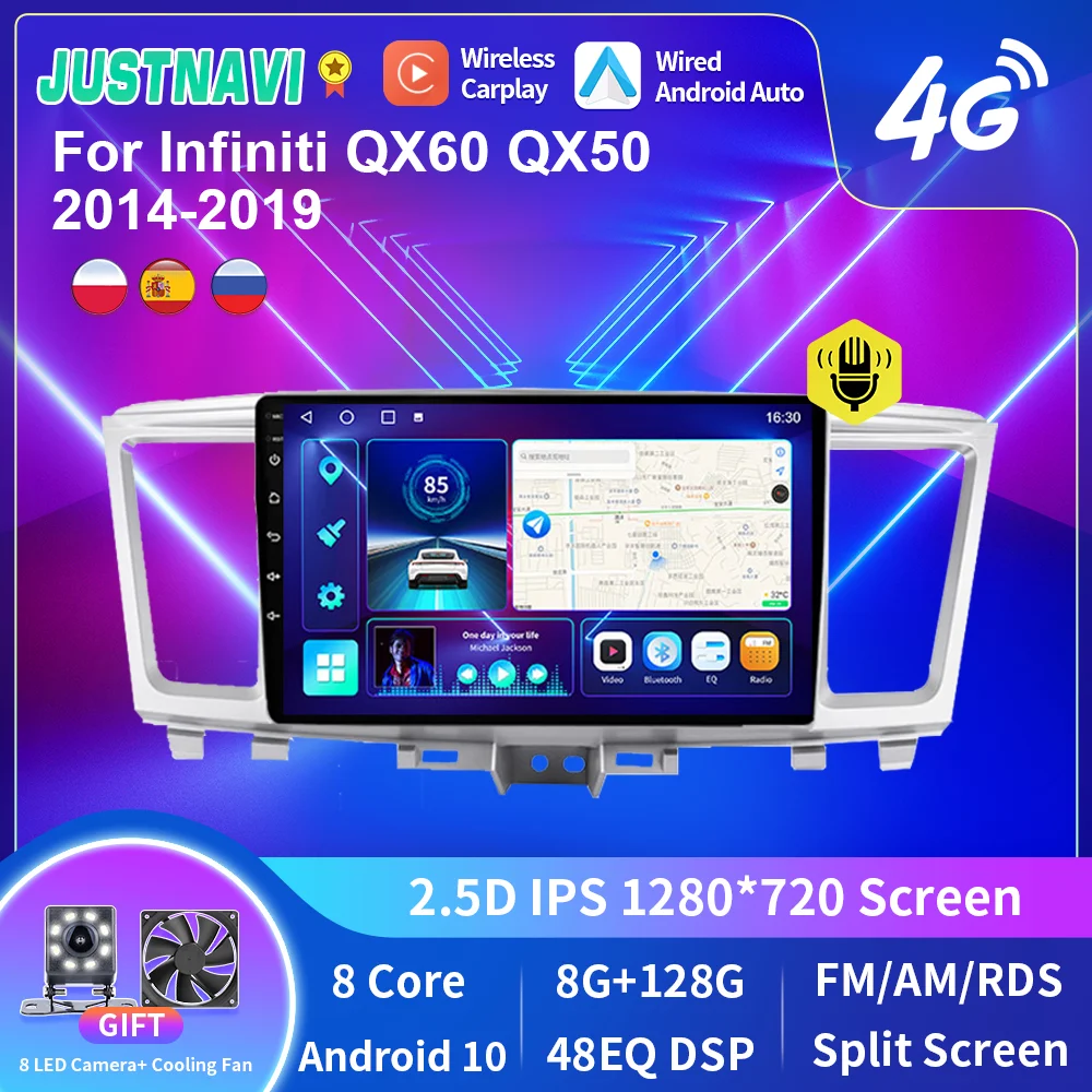 JUSTNAVI Uređaj Za Infiniti QX60 2014-2019 Android 10 WiFi Media player Carplay Auto Video Stereo Navi GPS BT Авторадио 0