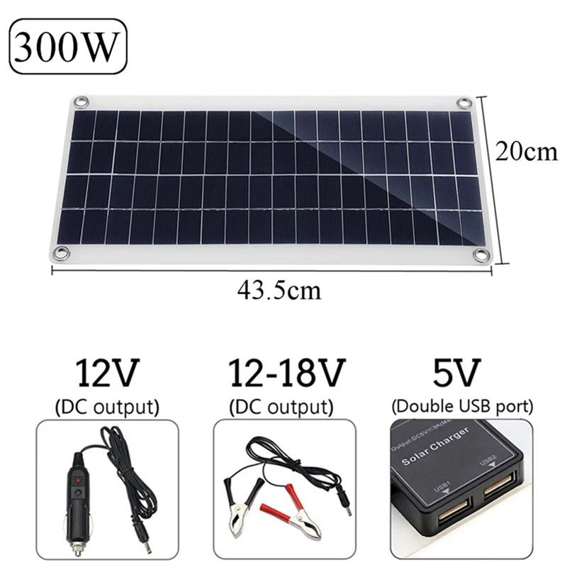 300 W Prijenosni Solarni Panel Dual 12/5 U DC USB Brzo Punjenje Vodootporne Hitna Punjenje Vanjski Punjač Za Auto 1