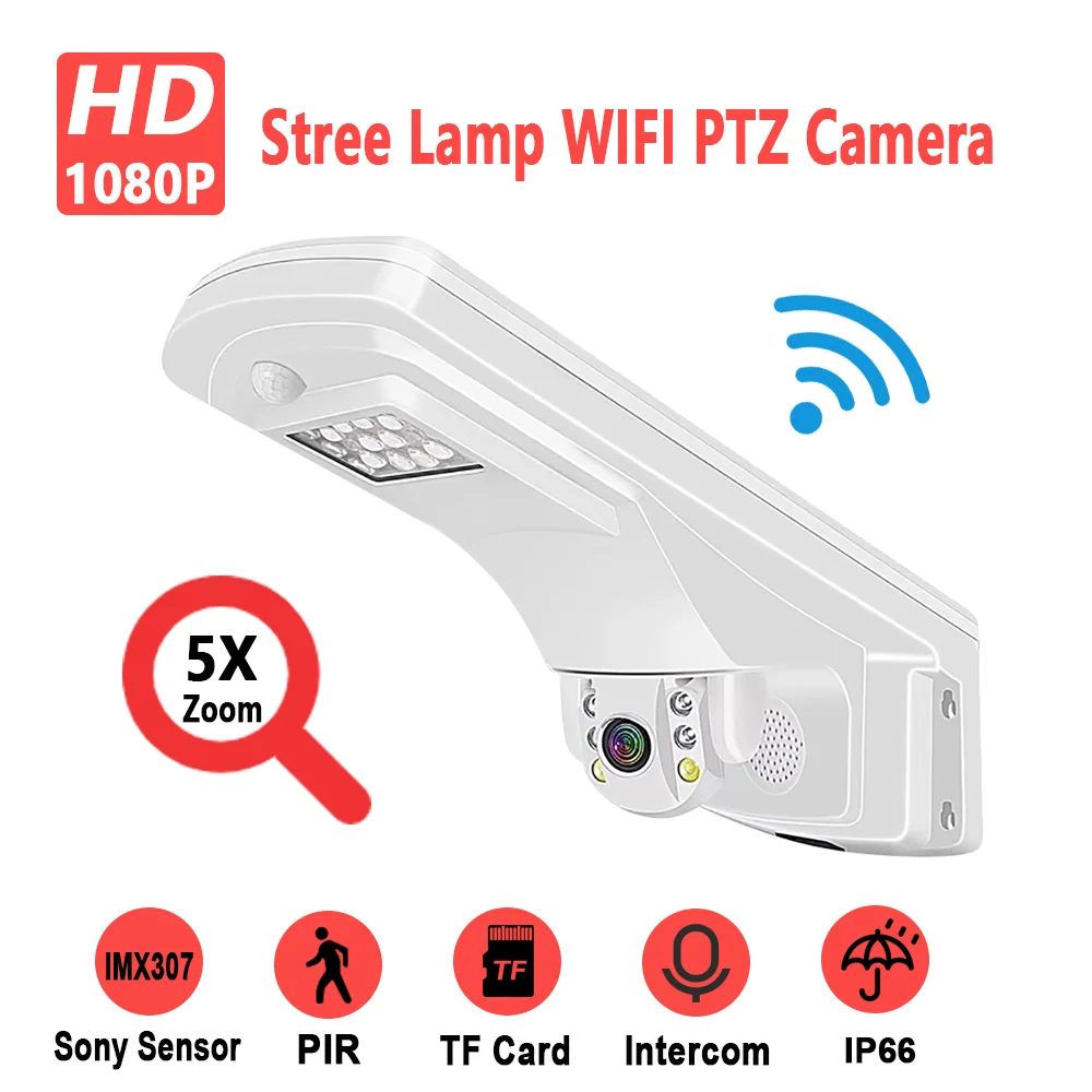 2MP 1080 P Zidna Lampa WIFI PTZ Kamera Sigurnosti Onvif P2P Praćenje Osoba IP66 Otvoreni Za Ulične Domaćem Parkirnog Mjesta Nadzor