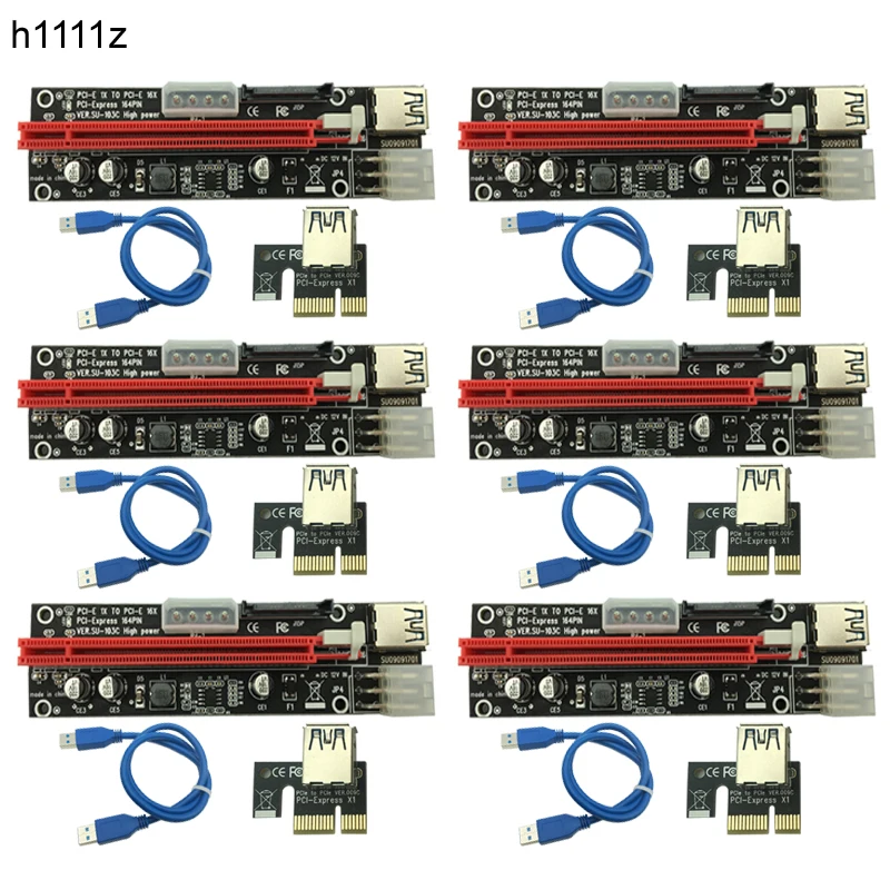 6 kom 3 u 1 4pin Molex PCI-E Kartica za майнинга 6pin Riser SATA 60 cm PCIE 1x do 16x PCI Express Riser Card za Antminer Bitcoin Miner