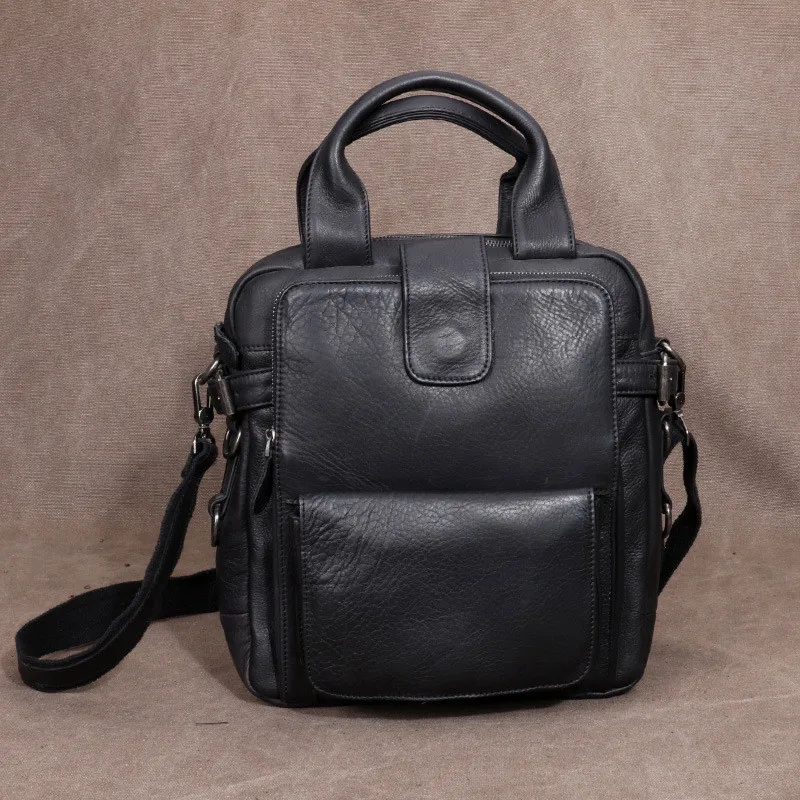 Retro modni top od bičevati prvi sloj, muška crna torba za rad na otvorenom, visokokvalitetni poslovni portfelj od prirodne kože