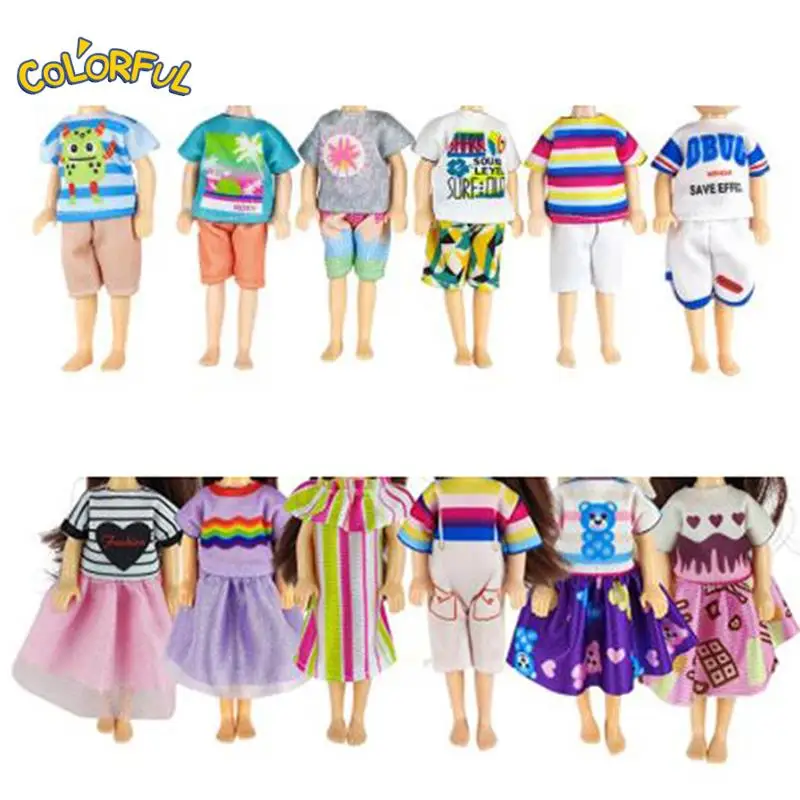 6 predmeta/stranka, Odjeću Za Barbie igre, Odjeća, Majice, Hlače, haljinu 14 cm, Minijaturni Pribor Za Barbie, igračke za djevojčice 