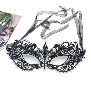 Маскарадная Šuplje cvjetne čipke Maska Halloween Rekviziti Crna polovine lica Za Odrasle Seksi Plus Dijamant Maska Za Oči Žene
