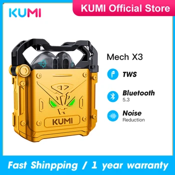 KUMI Mech X3 TWS Slot Bluetooth Slušalice 5,3 Bežične Slušalice Slušalice sa Kontrolama na Dodir s Torbicom za Bežično Punjenje