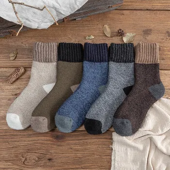 5 Parova Obložen Vunene Čarape, Muške Kvalitetne Tople Zimske Čarape, Pamučne Čarape Božićni Poklon, Gospodo Termo 4