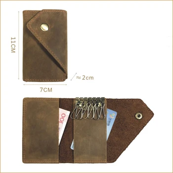 prvi sloj crazy horse torba za ključeve od prave kože s držačem kartica građen novčanik 11x7 cm 4