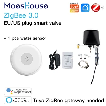 MoesHouse Tuya Zigbee Pametan Vodeni Ventil WiFi Kontroler Plina/vode ventila Radi Sa senzorom vode Alexa Google Home Smart Life