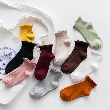 Ženske Pamučne Kratke Držači Čarapa Slatkog Karamela Boje, Proljeće-Jesen, Svakodnevne Modne Tanke Prozračne Čarape Sa Volanima, Čvrste Čarape Do Gležnja