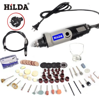 Микродрель Hilda 400 W 6 smjerna električna brusilica s promjenjivom brzinom vrtnje l rotirajući alati i oprema s fleksibilnim vratilo 94 kom. 0