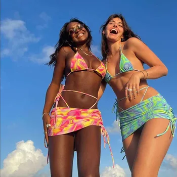 Šareni Sling Bikini Od dva dijela Remen Prugasta S Otvorenim Leđima Najseksi Plaža Odjeća Prikupljanje Duboki V Tanak kupaći Kostim Moda 2022