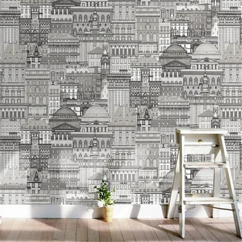 Nordijsko apstraktna ručno oslikana crno-bijeli skica dvorca Europska gradska arhitektura shop odjeće desktop dekor sobe