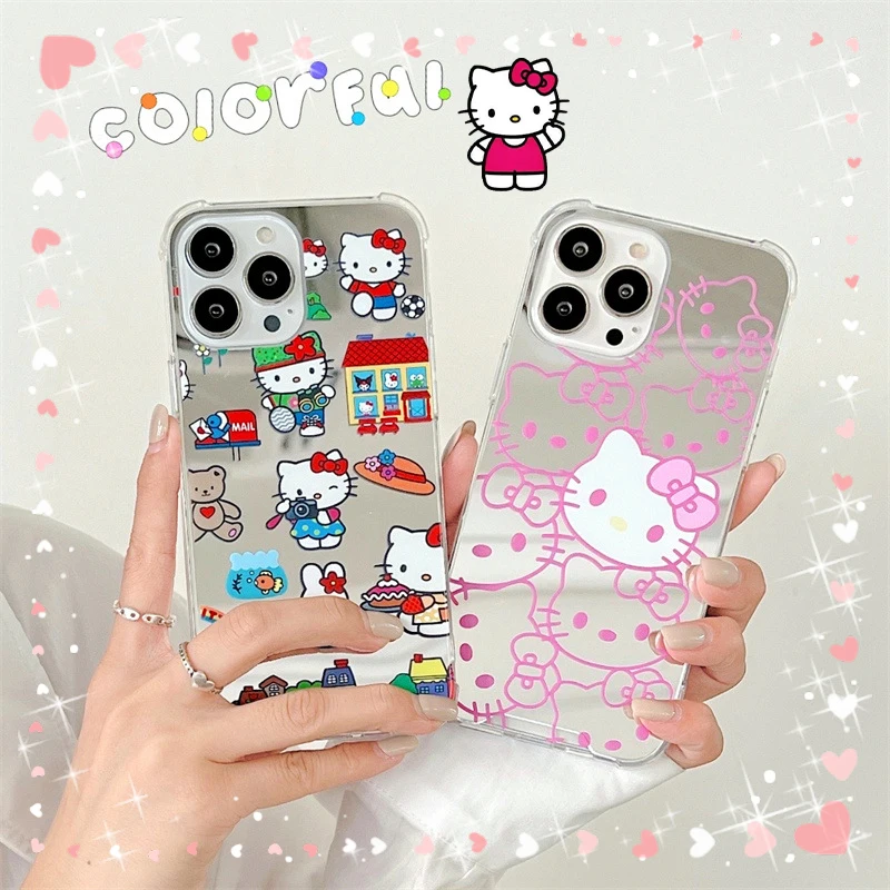 Kawaii Sanrio Hello Kittys Torbica Za Telefon iPhone 14 13 12 11 Xs Pro Max 7 8 Plus Refleksna Površina Mobilni Zaštitna Torbica Igračka Za Djevojčice