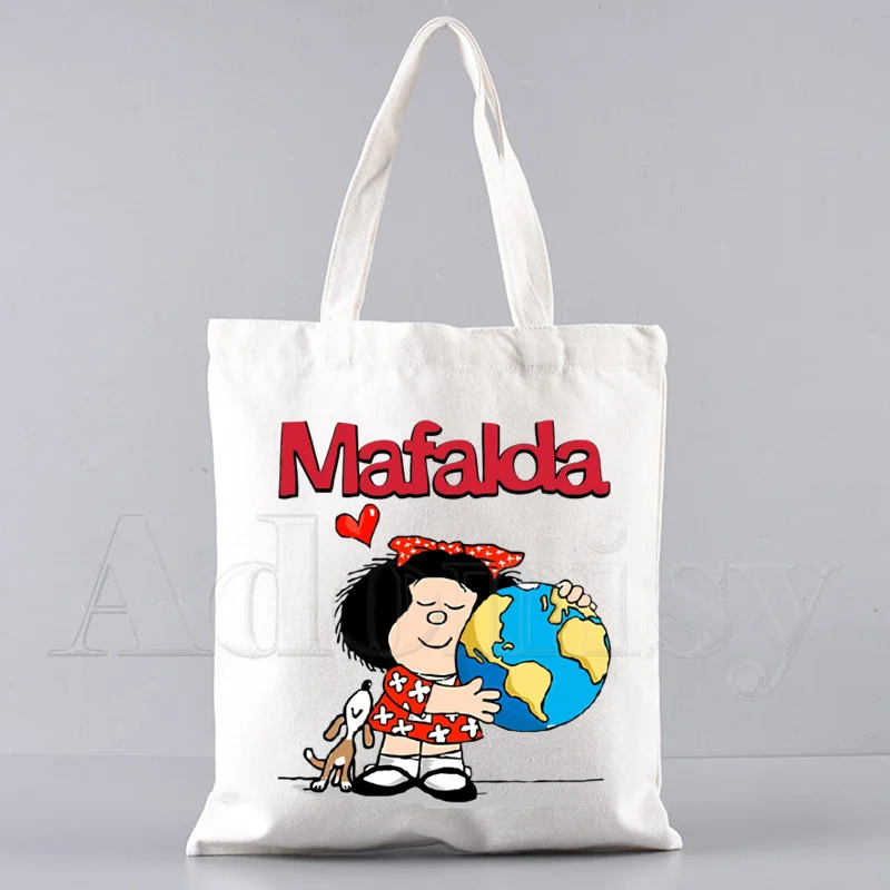 Mafalda 90-ih Godina Crtani Harajuku Torba-Тоут na Ramena za Žene Torbe Eko Reusable Torba za Kupovinu Vintage Torbe 2