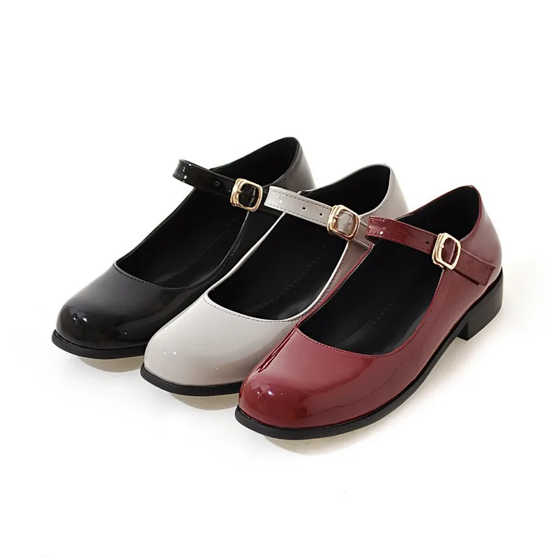 AGODOR cipele čamaca na блочном potpetice ženske cipele mary jane ženske cipele od lakirane kože na niskim petama siva crna 0