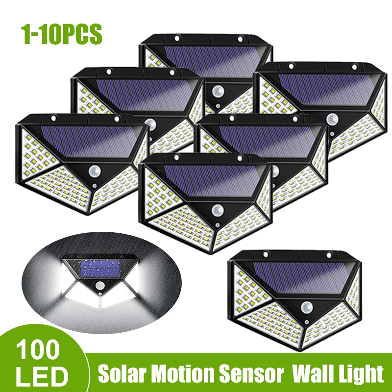 1-10 kom 100 Led Solarne Svjetiljke Vanjska Solarna Lampa PIR detektor Pokreta Zidne Lampe Vodootporan Sunčano Sunčano Svjetlo za uređenje Vrta