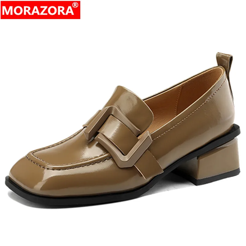 MORAZORA/Novost 2023 godine; лоферы; tanke cipele od prave kože; uredski ženske cipele-brod bez spajala na prosjeku kvadratni petama; modeliranje cipele