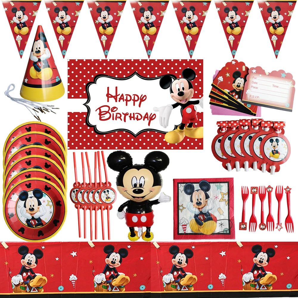 Crvena Mickey Mouse Dječje Tema Aranžman Za Zurke u Čast Rođendana Ukrasne Papirnate Čaše S Uzorkom Zastava Stolnjak za Jednokratnu upotrebu Večernje Pribor 0
