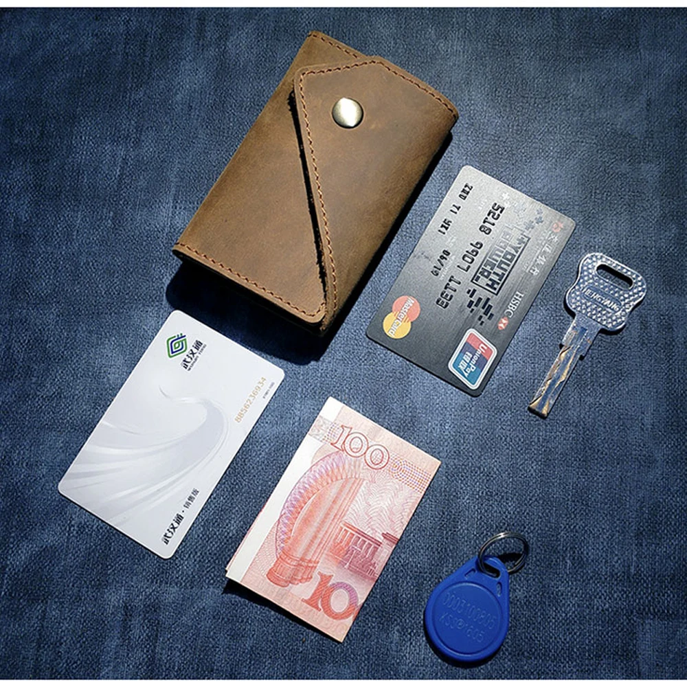 prvi sloj crazy horse torba za ključeve od prave kože s držačem kartica građen novčanik 11x7 cm 3