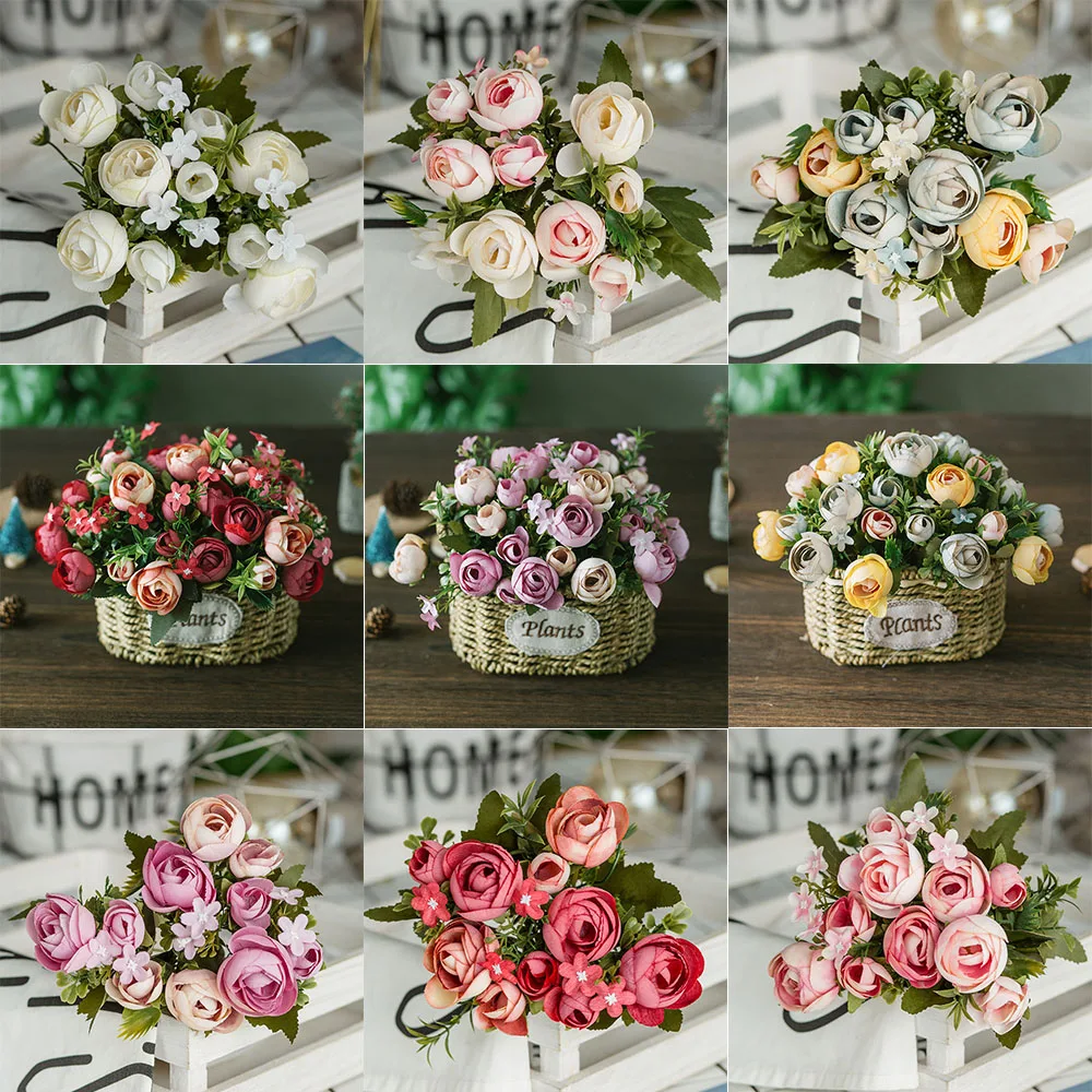 10 glava/1 komplet Svilene čaj ruža Buket na Božić kućni vjenčanje božićni ukras lažni biljke umjetno cvijeće