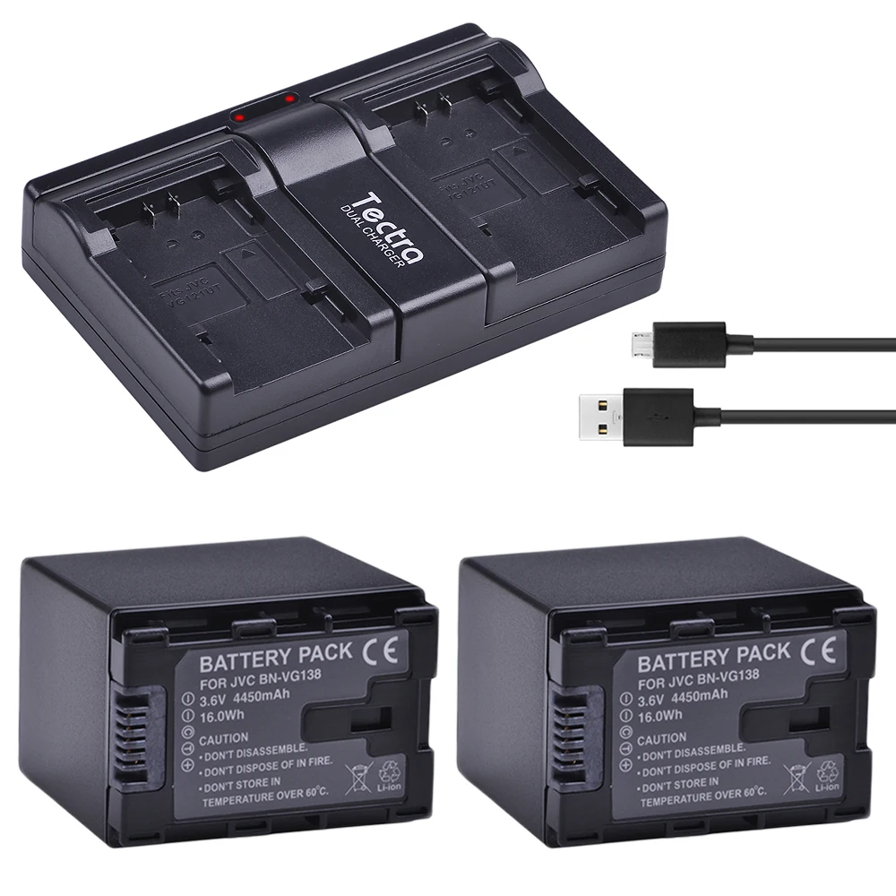 2 komada 4450 mah BN-VG138 Baterija za video Kamere + Dual USB Punjač za JVC Everio GZ HM350 HM430 EX210 EX215 MS230 MS250 BNVG138 BN-VG121 0