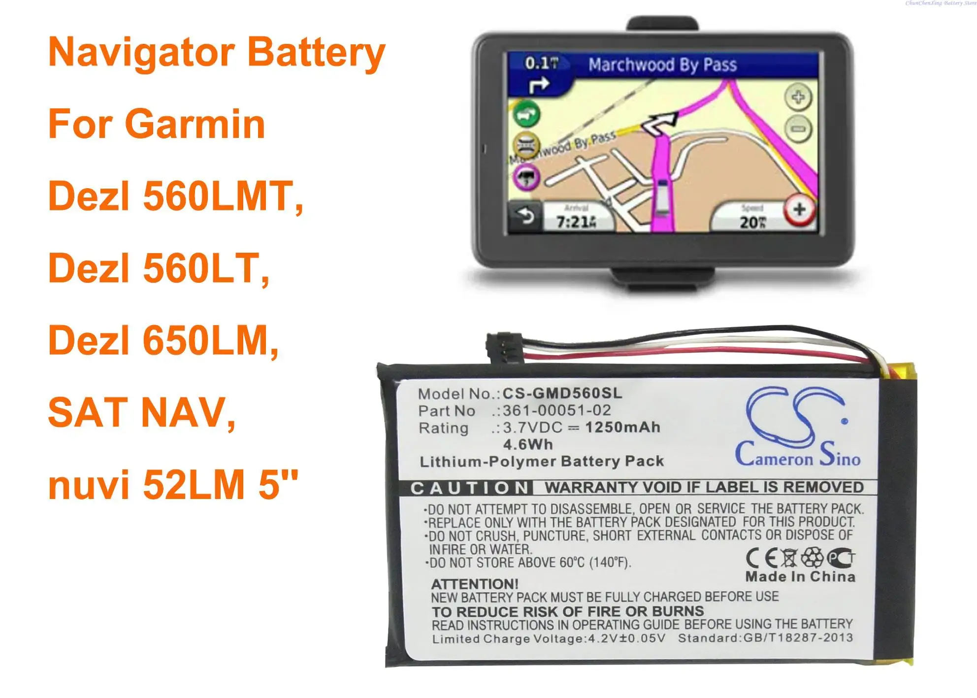 Cameron Sino 1250 mah GPS, Bateriju za vaš uređaj tvrtke Garmin Dezl 560LMT, Dezl 560LT, Dezl 650LM, satelitska NAVIGACIJA nuvi 52LM 5 