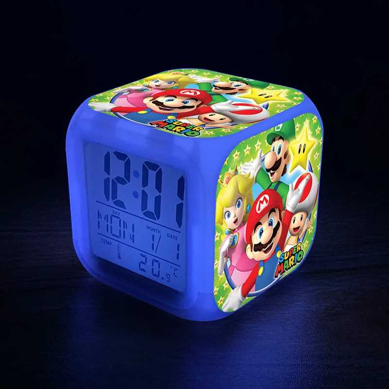 Super Mario Bros Crtani Alarm Led Šarene Boje Sat Luigi Yoshi Anime Figure Alarm Igračke Dječji Rođendan Pokloni 3
