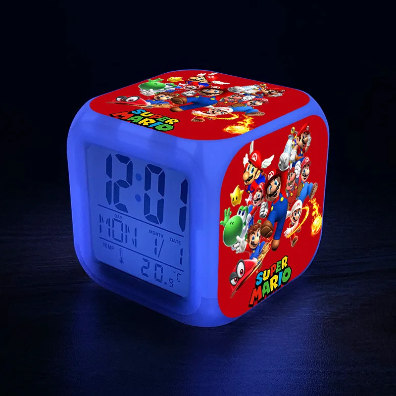 Super Mario Bros Crtani Alarm Led Šarene Boje Sat Luigi Yoshi Anime Figure Alarm Igračke Dječji Rođendan Pokloni 4