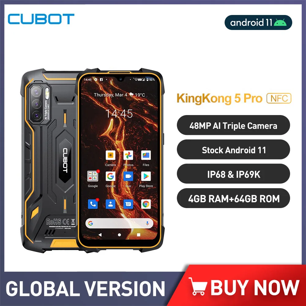 Cubot KingKong 5 Pro Vodootporan Solidne Android Telefon 11 4 GB, 64 GB Mobilni Telefoni 48 Mp Trostruka Skladište 8000 mah Pametni telefon NFC Global 4G