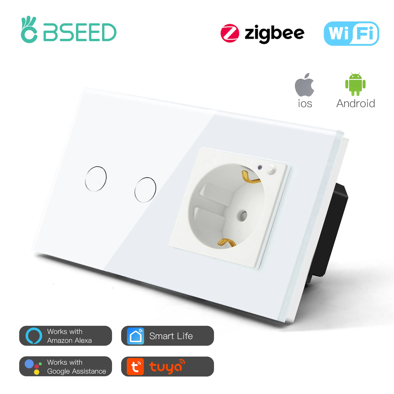 Bseed Standard EU-Rusija 2 Bande Zigbee Smart Switch Utičnica Radi S aplikacijom Google Home Alexa Smart Life Home decoration