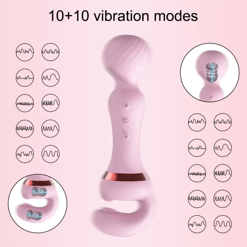Snažan 2 u 1 AV Dildo Vibrator Čarobni Štapić Stimulator Klitorisa USB Punjenje 20 Načina Maser G-Točke Sex Shop Igračke za Žene 1
