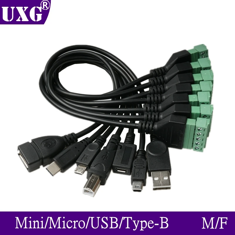 USB 2.0 Ženski B Micro usb, mini usb Type-C Priključak na 5-pinski Priključak s unutarnjim Vijka i Vijak sa Zaštitnim Kontakta, Kabel-ac prilagodnik izmjeničnog napona dužine 1 ft 0