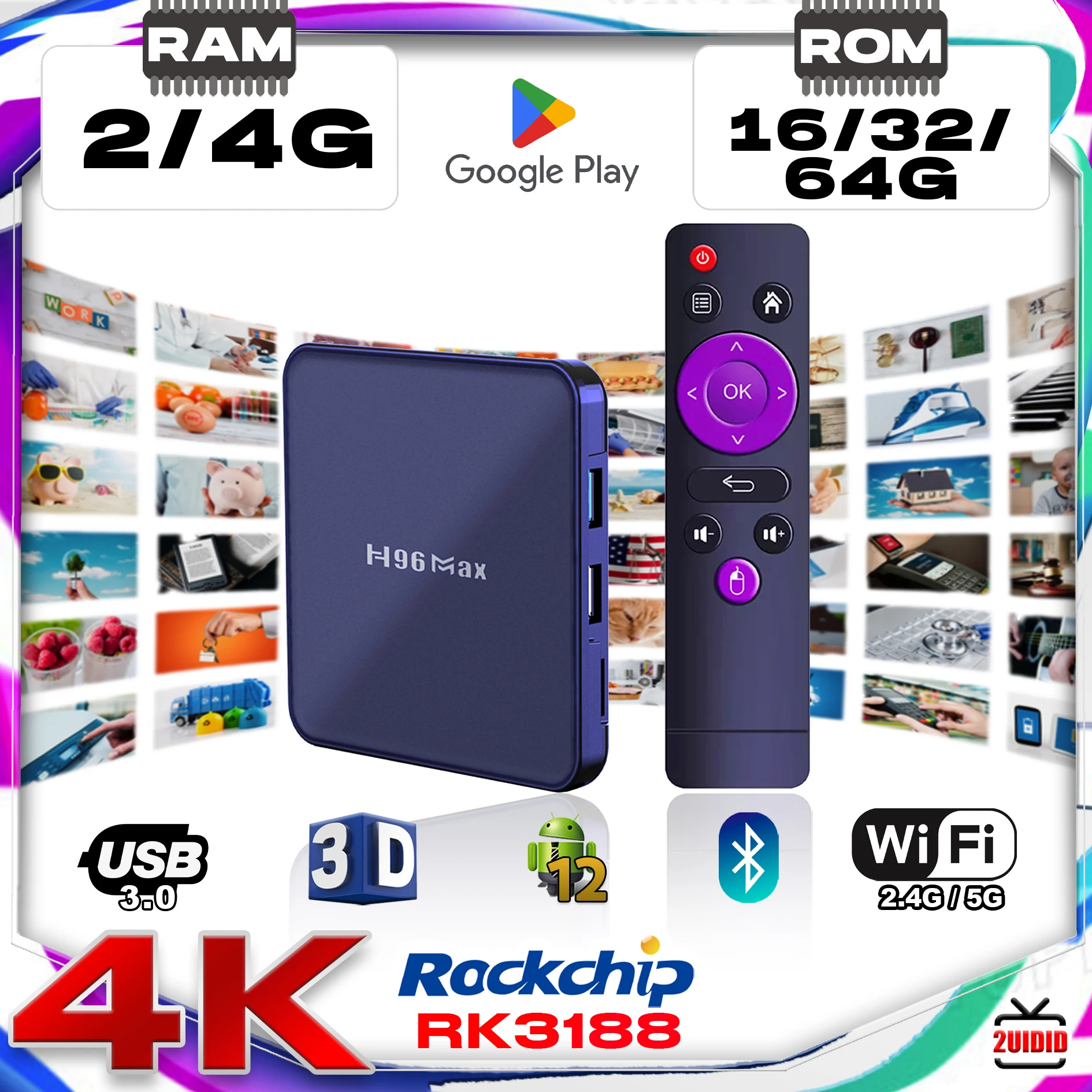 Android 12 Smart TV Box H96 Max V12 RK3318 tv box 4K Wifi BT media player H96MAX TVBOX pojedinca ili kućanstva 0