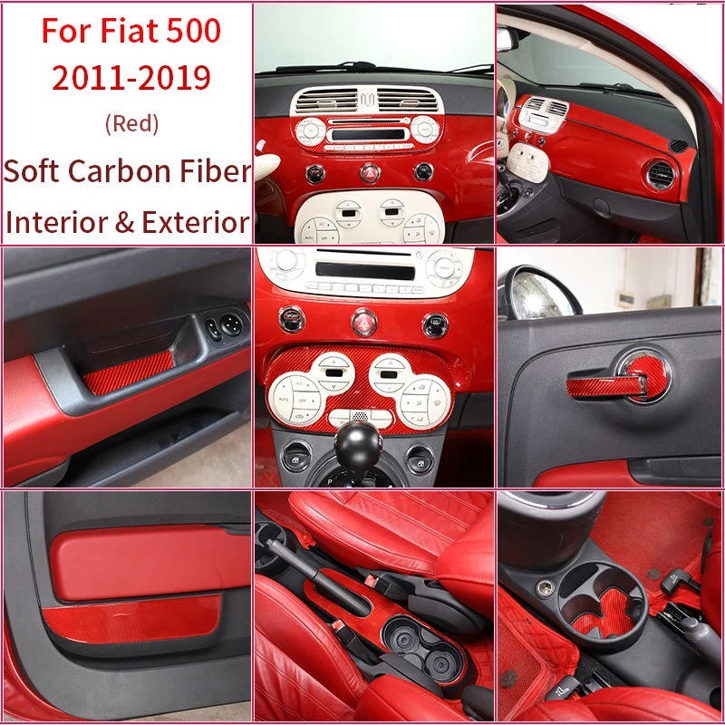 Za Fiat 500 2011-2019 Automobilski Poklopac Mjenjača, Središnja Alat za Upravljanje Ukrasnih Traka Oznaka crvena mekana Pribor od karbonskih vlakana
