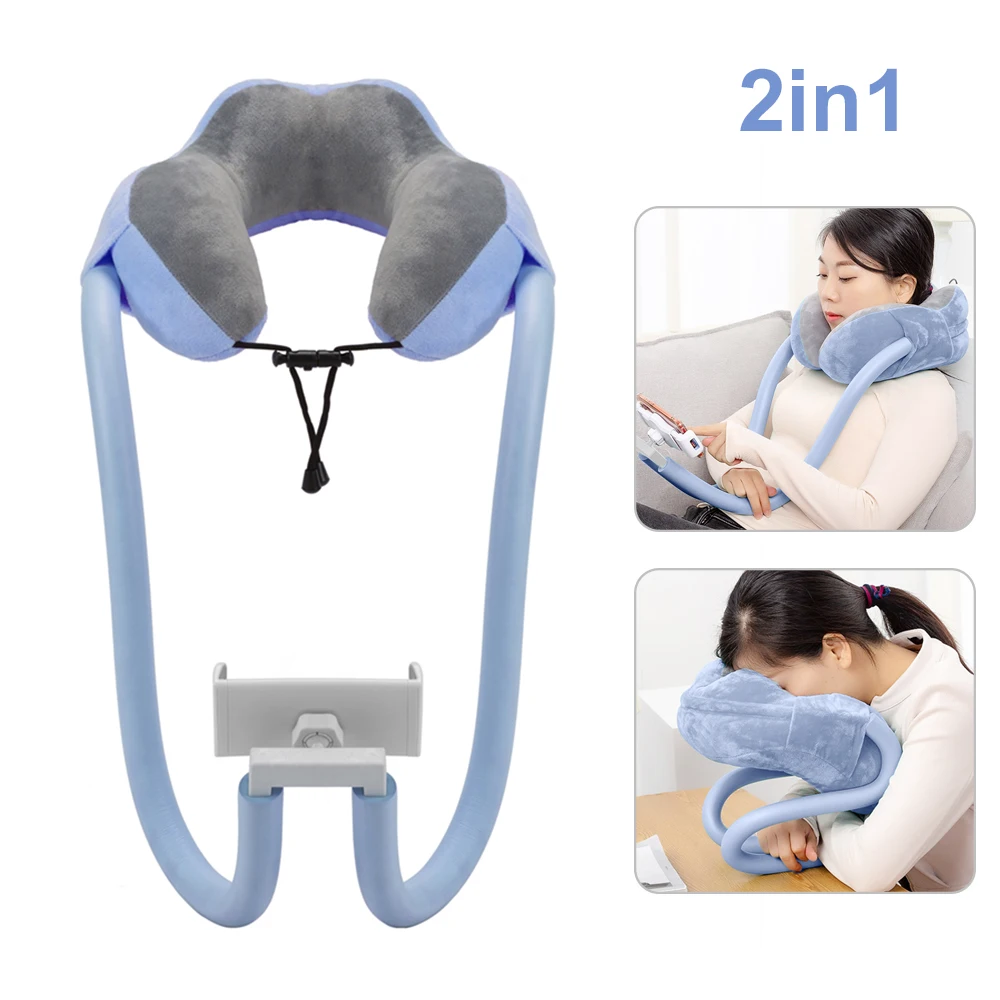 U-oblika jastuk za vrat 2 u 1 s držačem za tablet i telefon Gooseneck, jastuk za spavanje od pjene s učinkom kartice s fleksibilnim držačem za čitanje telefona, 0