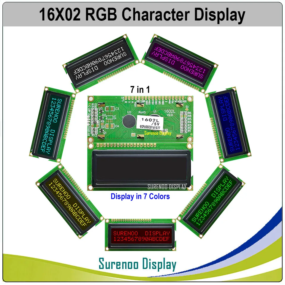 162 16X2 1602 5,0 U/3,3 Karakter LCD modul Zaslon LCM FSTN Pozitivan Negativan 7 Boja RGB Svjetla