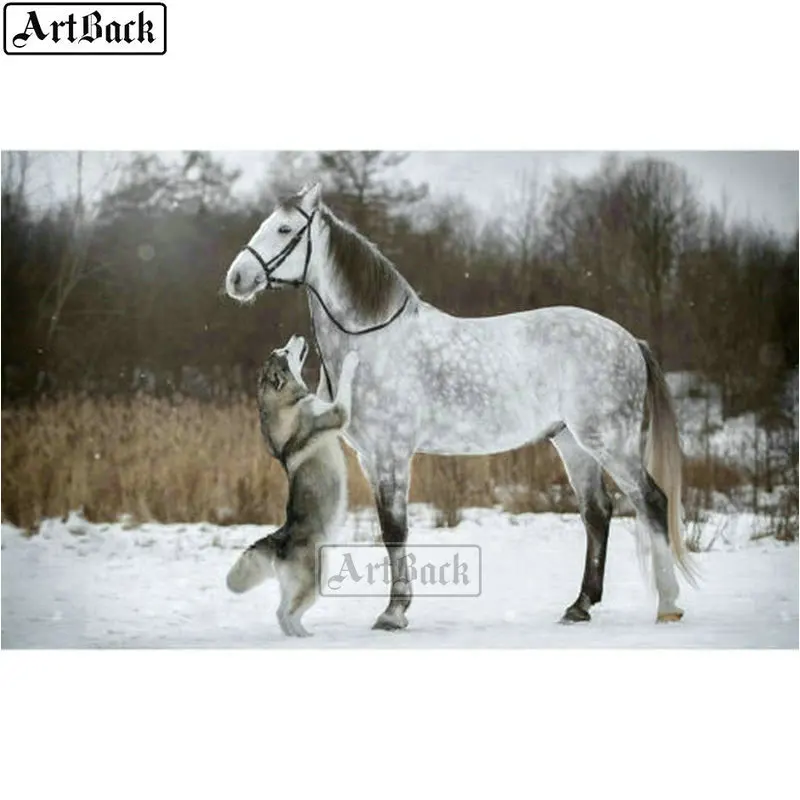 ARTBACK pun trg/okrugli konj diamond slika vuk konj životinja zima diy 5d diamond art mozaik vez plovila naljepnica 0