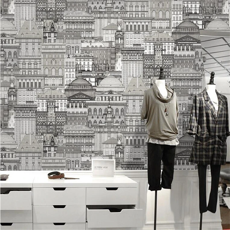 Nordijsko apstraktna ručno oslikana crno-bijeli skica dvorca Europska gradska arhitektura shop odjeće desktop dekor sobe 2