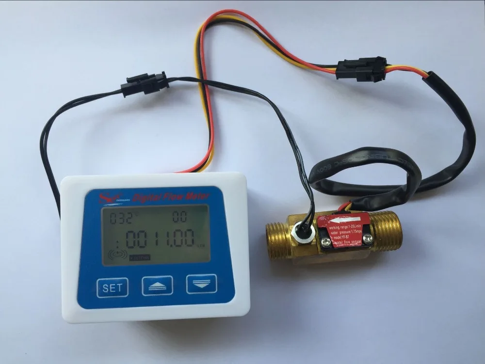 Prikladniji mesinga Senzor protoka Za Mjerenje Temperature YF-B7 Hall Senzor Prekidač Vlage + Digitalni mjerač Protoka sa LCD zaslonom