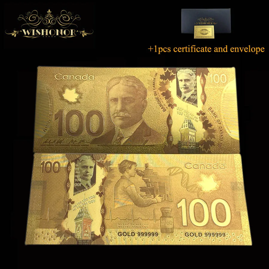 10 kom./lot Dobar Kanada Boja Zlato Novčanica Od 100 Kanadski Dolar Novčanica Novac Za Darove Darove