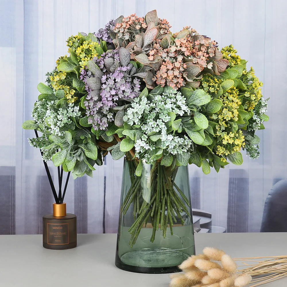 Priručnik kravata cvijeće modeliranje biljne ulje na platnu hortenzija holding kućni svadbena dekoracija umjetni umjetno cvijeće 0