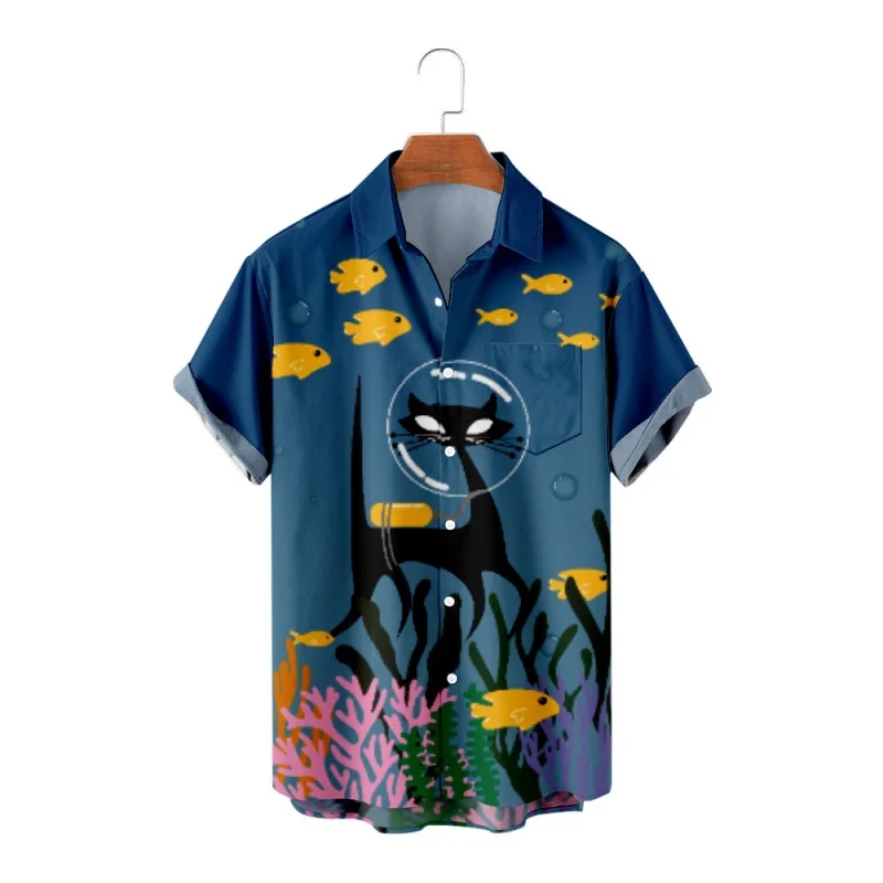 Muška Moda Havajski majica Y2K Hombre, Košulja s Uzorkom Mačka, 3D Print, Udoban Svakodnevni Plaža Odjeća veličine Kratkih Rukava, 2 0