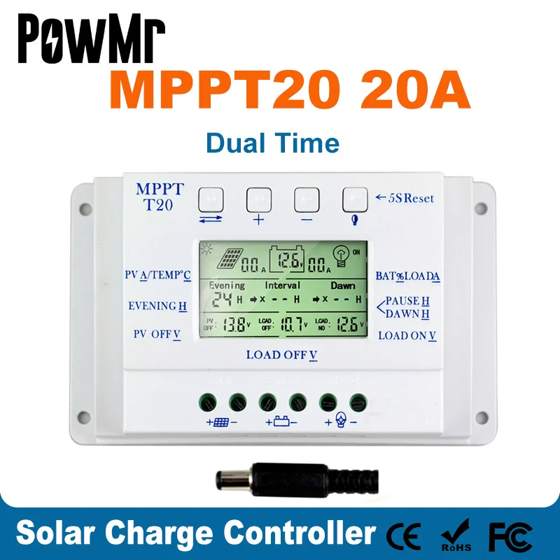 MPPT 20A Kontroler Solarne Ploče 12-24 U Solarni Kontroler S Dvostrukom Funkcijom Tajmera Za Sustav fotoelektrični LED rasvjete T 20 Solarni Regulator