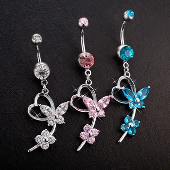 Slatki Crystal Leptir Cvijet Pupka Prsten za Žene Moda Nehrđajućeg Čelika Piercing Nakit Pribor