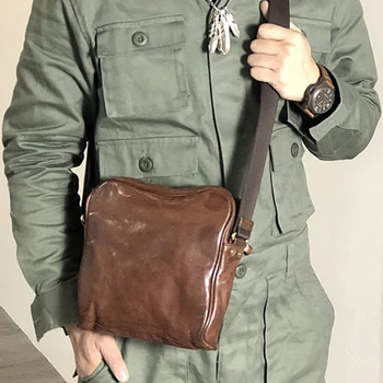 AETOO Nova muška torba od prave kože ručne izrade, retro-instant messenger, mali trg torba, gornji sloj, промытая vodom, svakodnevni muška torba bičevati