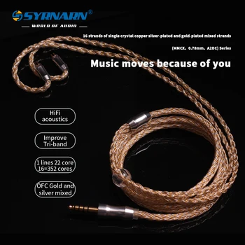 SYRNARN 16 Jezgre Srebro-pozlaćena Kabel za slušalice od 3,5 /4,4 mm do 0,78 mm 2pin / MMCX / A2DC Balanced Hi-FI Prijenosni Kabel za slušalice