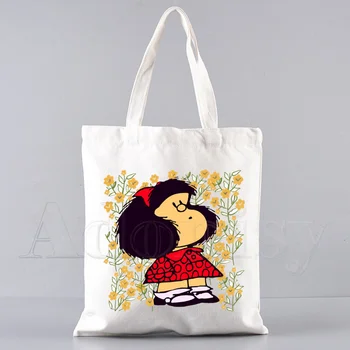 Mafalda 90-ih Godina Crtani Harajuku Torba-Тоут na Ramena za Žene Torbe Eko Reusable Torba za Kupovinu Vintage Torbe 4